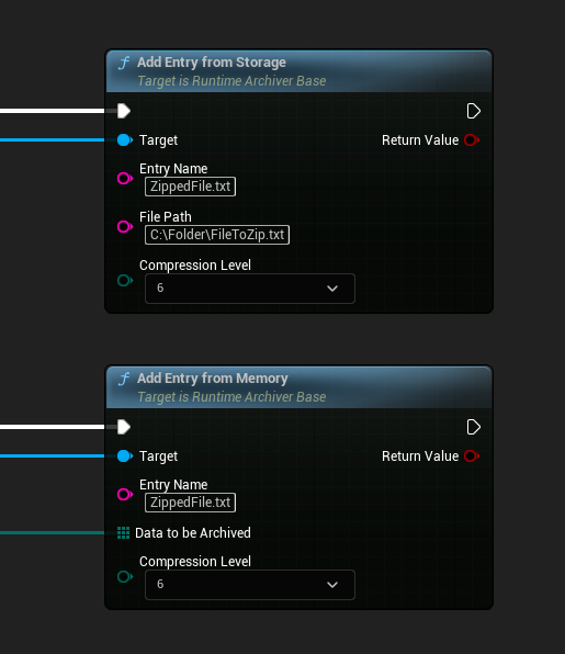 Add Entry From Storage and Add Entry From Memory nodes