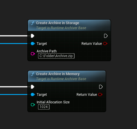 Create Archive in Storage and Create Archive in Memory nodes