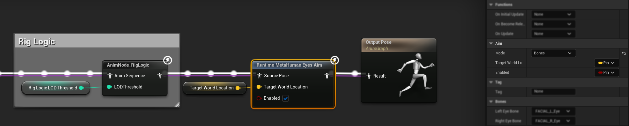 Eyes Aim Anim Graph setup, Bones mode