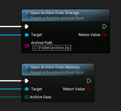 Open Archive From Storage and Open Archive From Memory nodes