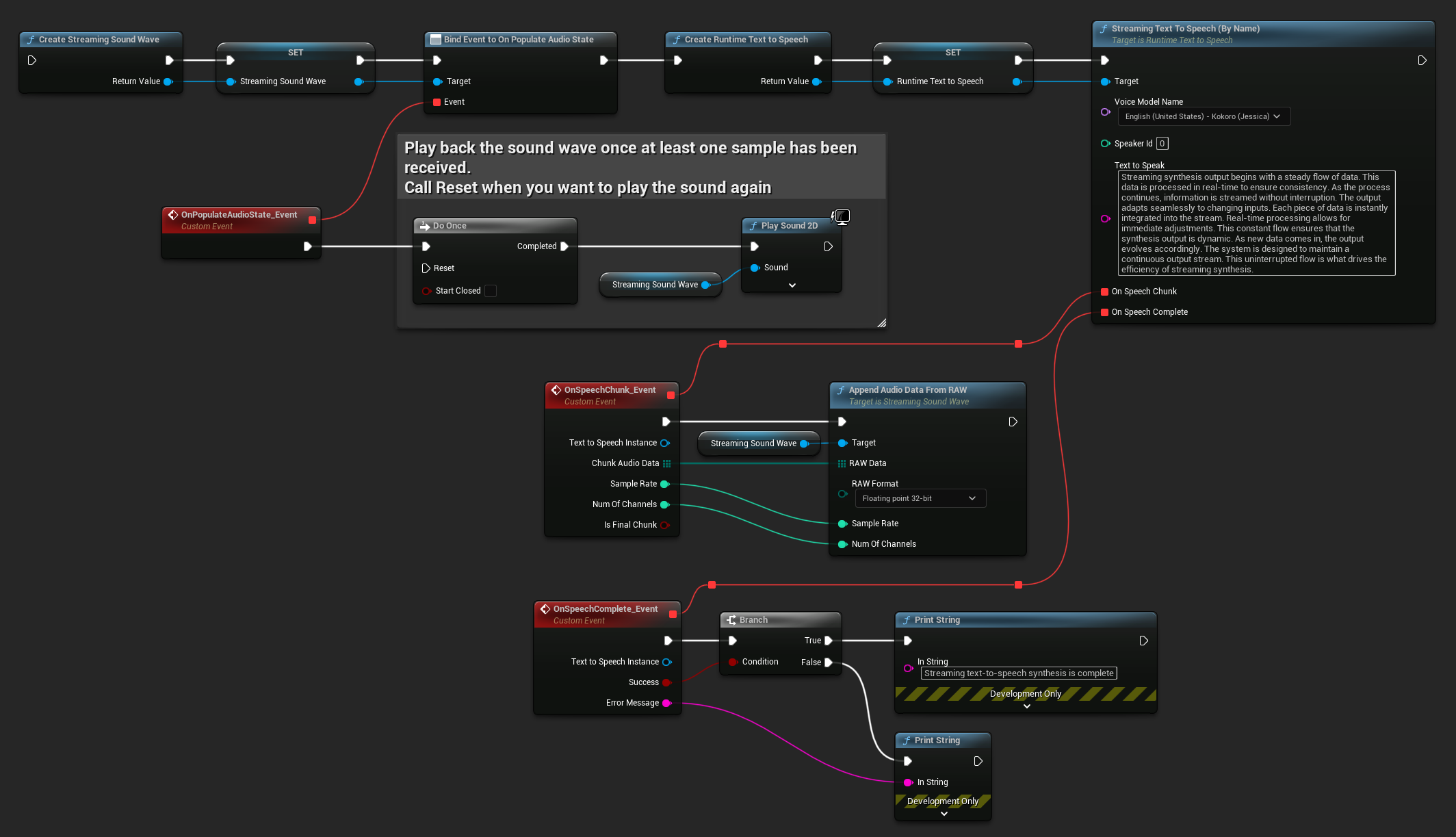 Ein Beispiel für Streaming TTS mit Wiedergabe in Blueprints