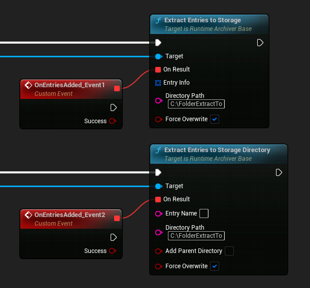 Extract Entries To Storage and Extract Entries To Storage Directory nodes