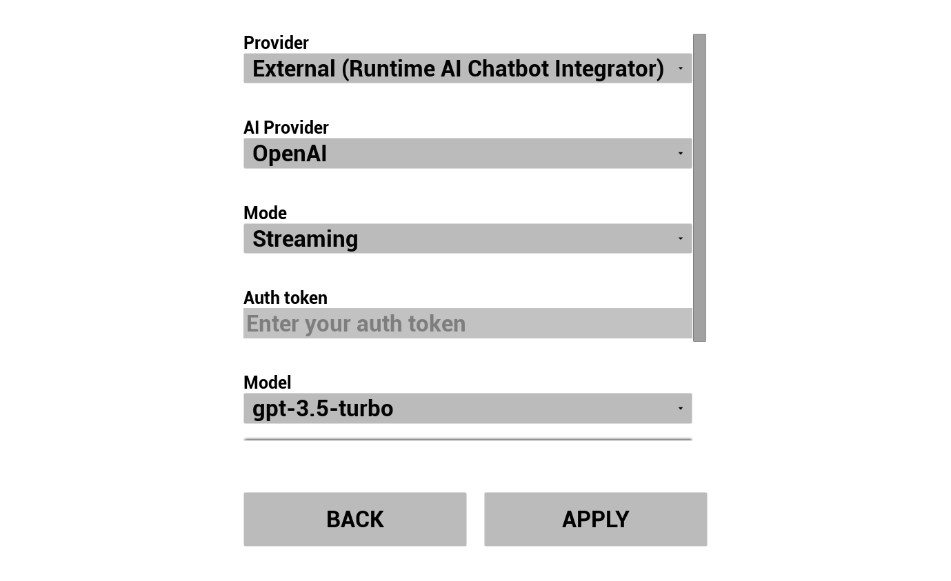 Konfiguracja chatbota AI – Runtime AI Chatbot Integrator (zewnętrzny LLM)