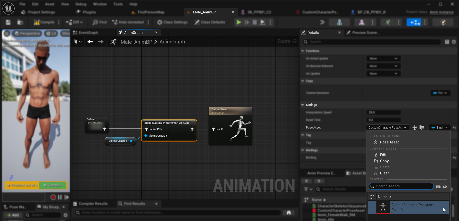 Selecionando o pose asset personalizado