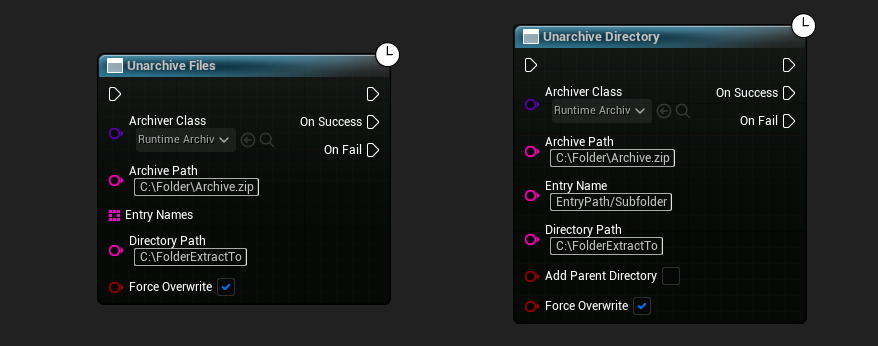 Ноды Unarchive Files и Unarchive Directory