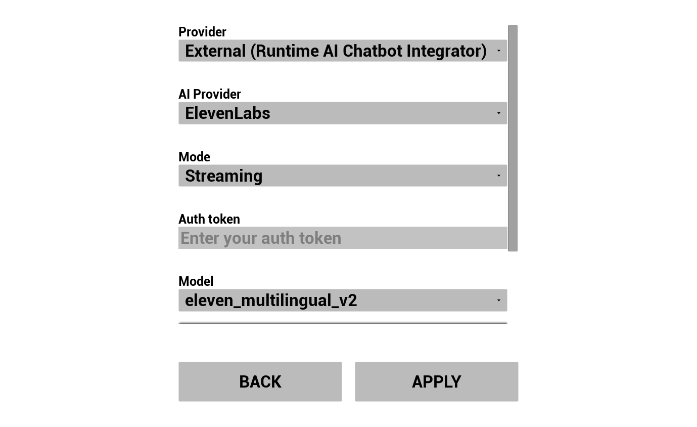 TTS configuration - Runtime AI Chatbot Integrator (external TTS)