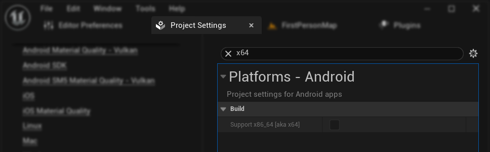 停用 x64 Android 架構